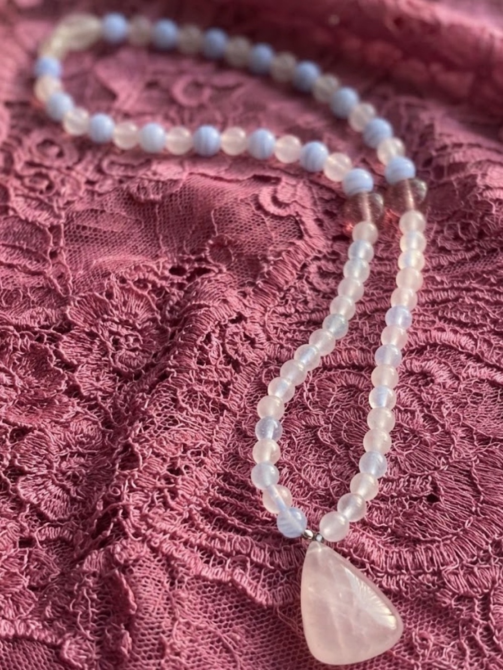 Berries & Cream Milkshake Necklace (Strawberry & Rose Quartz, Crazy Blue Lace)